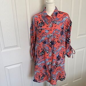 Talbots crinkle, gauze, cover-up shirt, in underwater vision sea pattern coral✨